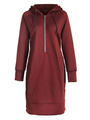 Long Sleeves Buttons Polyester Split Hoodie Dress