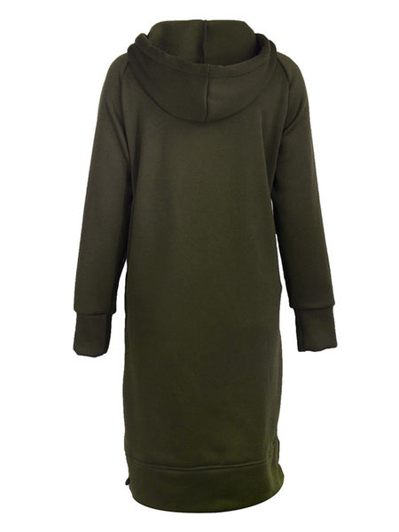 Long Sleeves Buttons Polyester Split Hoodie Dress