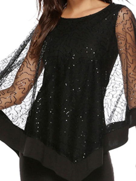 Long Sleeves Jewel Neck Split Front Layered Polyester Floor Length Maxi Dress