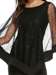Long Sleeves Jewel Neck Split Front Layered Polyester Floor Length Maxi Dress