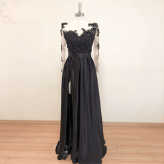 Long Sleeves Lace Applique Beads with Slit Evening Dresses