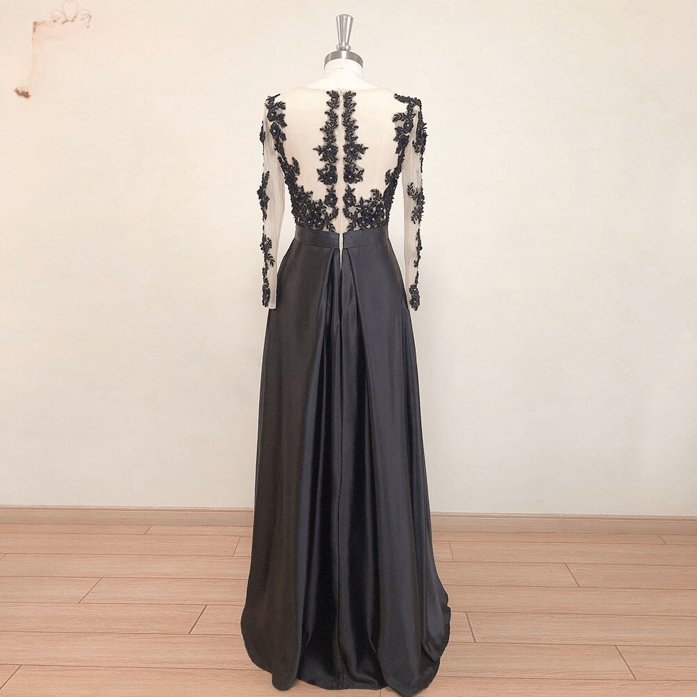 Long Sleeves Lace Applique Beads with Slit Evening Dresses