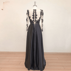 Long Sleeves Lace Applique Beads with Slit Evening Dresses