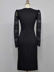 Long Sleeves Lace Classic Jewel Neck Layered Slim Fit Sheath Bodycon Dress