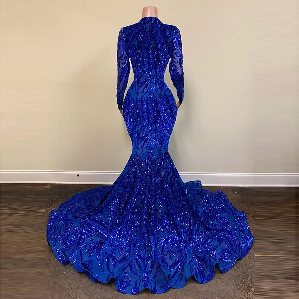 Elegant Mermaid Prom Party Long Sleeves O-neck Sequin Wedding Evening Gowns
