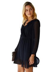 Long Sleeves Ruffles Polyester Short Mini Dresses