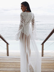 Long Sleeves V Neck Polyester Floor Length Dress