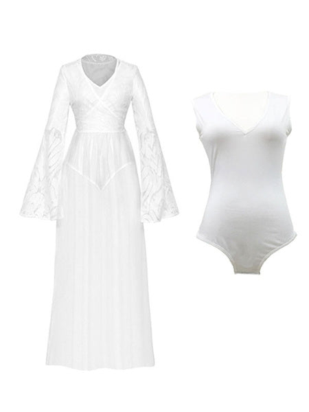 Long Sleeves V Neck Polyester Floor Length Dress