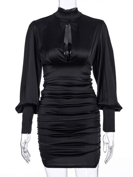 Elegant Zipper High Collar Sheath Bodycon Mini Dress