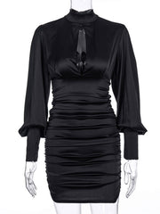 Elegant Zipper High Collar Sheath Bodycon Mini Dress
