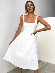 Casual Long Sleeveless Straps Solid Casual Dress