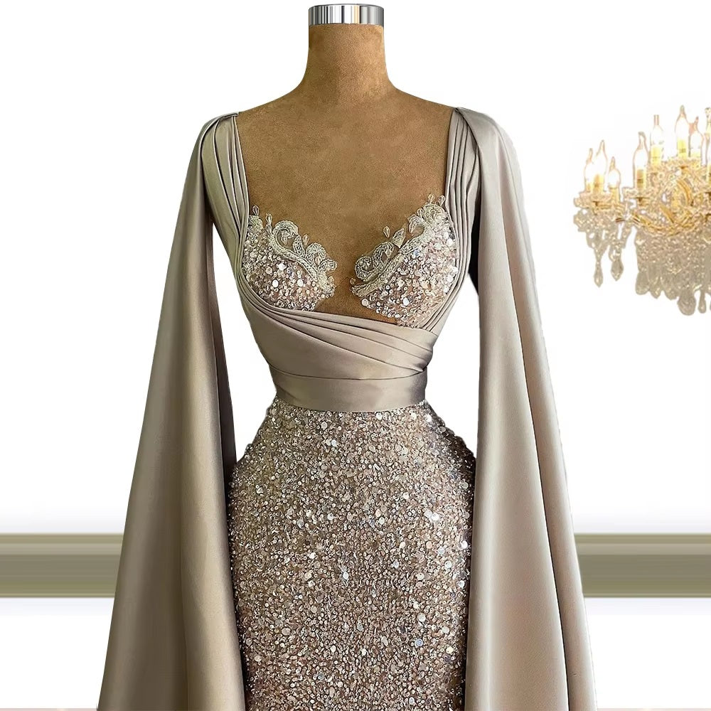 Long Train Prom Party Gown Luxury Formal Dress