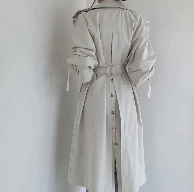 Long Trench Coat Loose Open Fork Slim High Waist Windbreakers