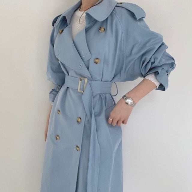 Long Trench Coat Loose Open Fork Slim High Waist Windbreakers