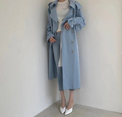 Long Trench Coat Loose Open Fork Slim High Waist Windbreakers