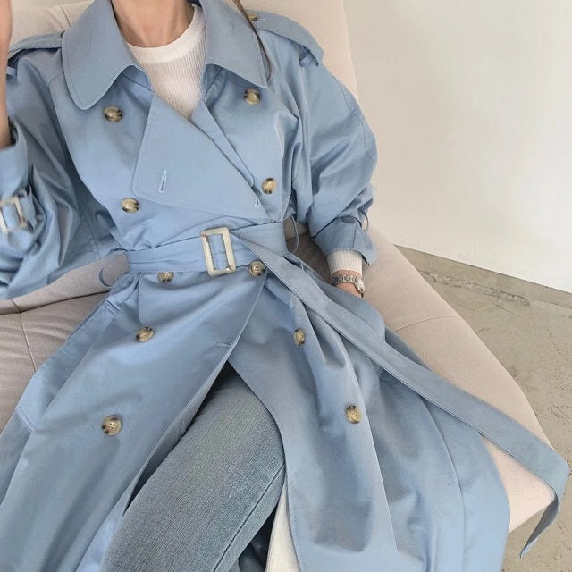 Long Trench Coat Loose Open Fork Slim High Waist Windbreakers