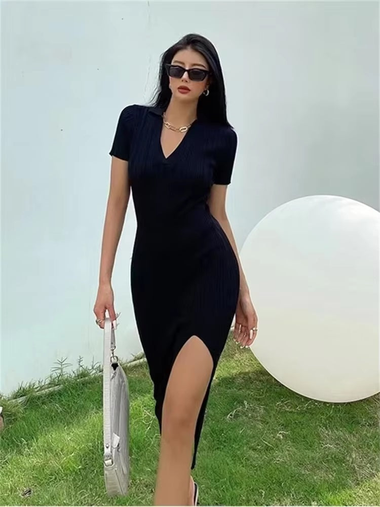 Long Vestidos Vintage Beach Party Bodycon Knitted Slim Dress