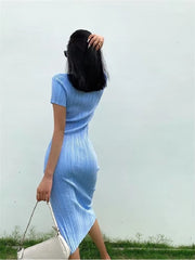 Long Vestidos Vintage Beach Party Bodycon Knitted Slim Dress