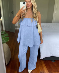 Loose Cotton Sleeveless Tank Top With High Waist Wide Pants 2 Piece Sets