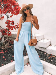 Loose Suspenders Casual Boho Beach Holiday Wide-leg Trousers Jumpsuit