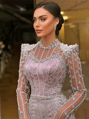 Luxurious Beaded Long-Sleeved A-line Floor-Length Party Prom Maxi Dress