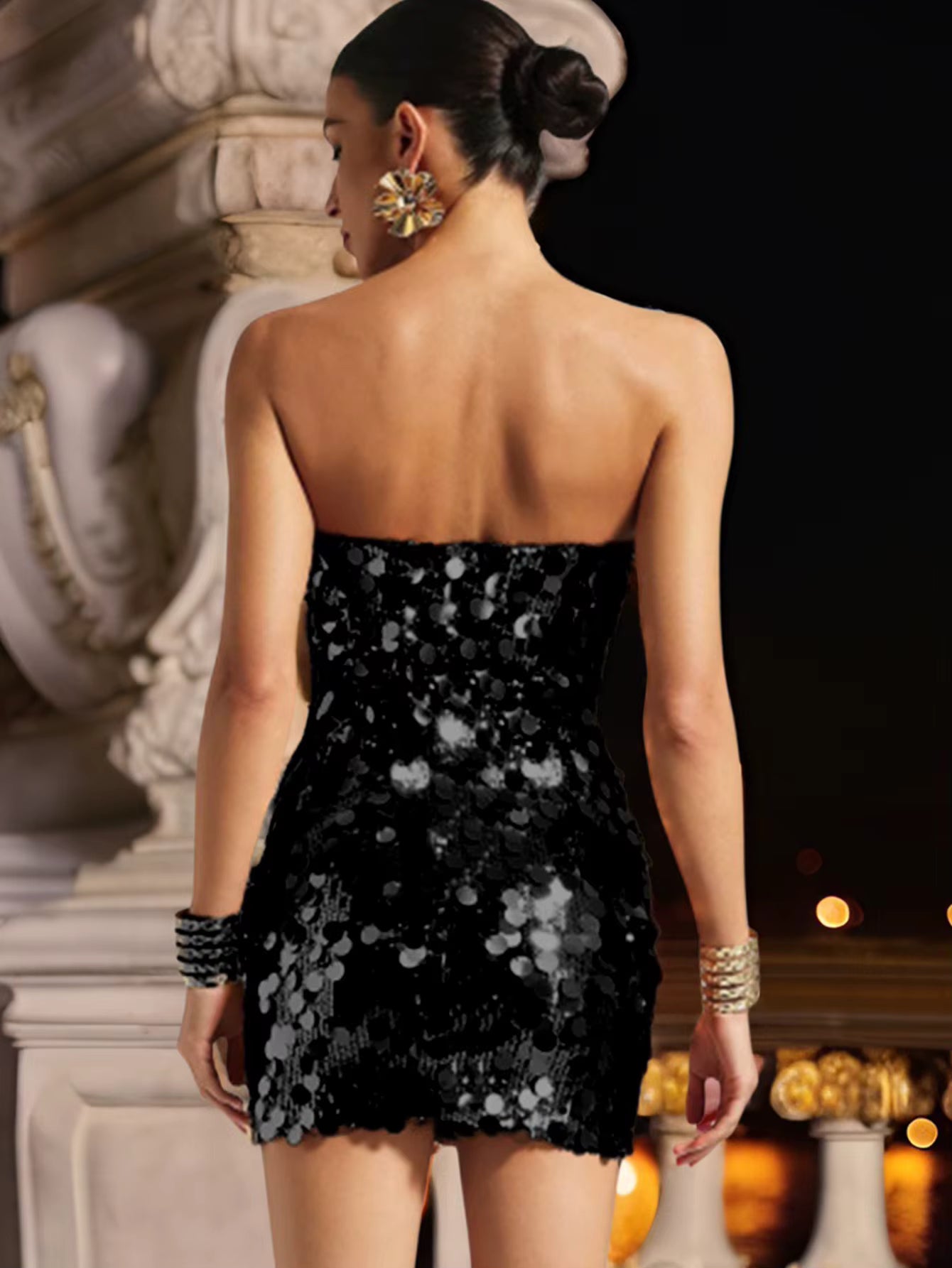 Luxury Backless Sequin Above Knee Strapless sleeveless Mini Dress