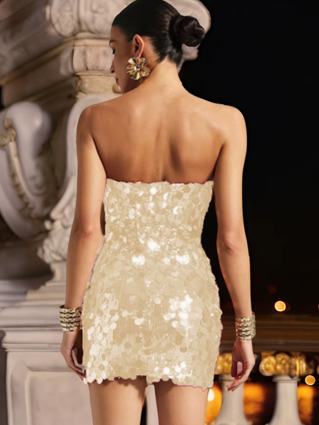 Luxury Backless Sequin Above Knee Strapless sleeveless Mini Dress