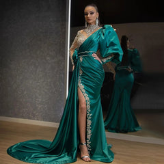 Luxury Beaded High Split Satin Evening Dresses