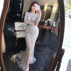 Luxury Beading V-Neck Split Evening Party Dresses