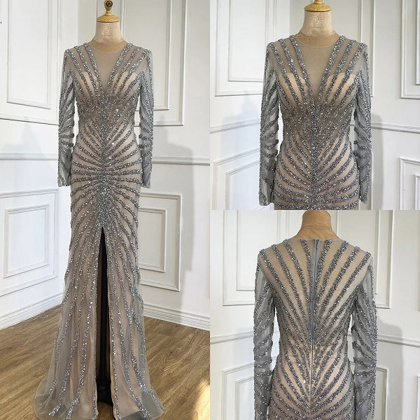 Luxury Beading V-Neck Split Evening Party Dresses