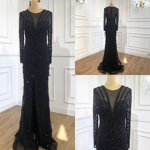 Luxury Beading V-Neck Split Evening Party Dresses