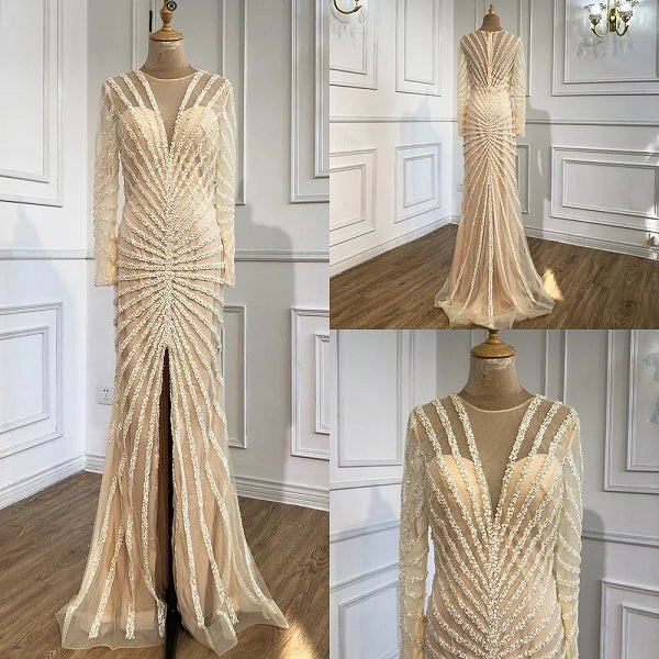 Luxury Beading V-Neck Split Evening Party Dresses