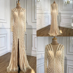 Luxury Beading V-Neck Split Evening Party Dresses