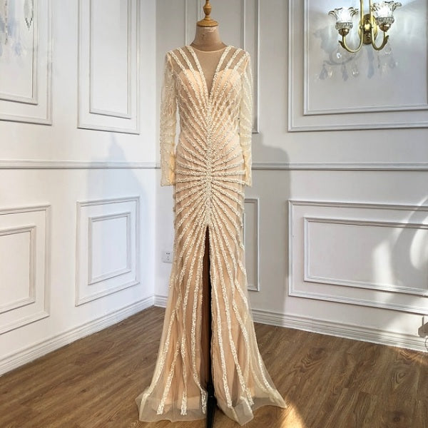 Luxury Beading V-Neck Split Evening Party Dresses
