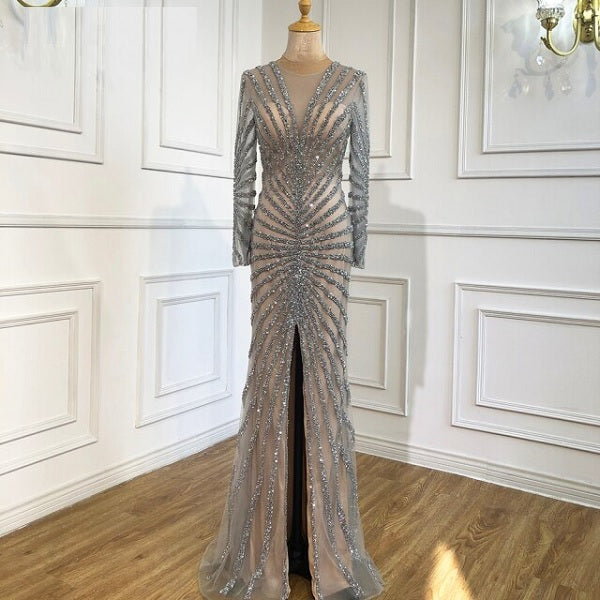 Luxury Beading V-Neck Split Evening Party Dresses