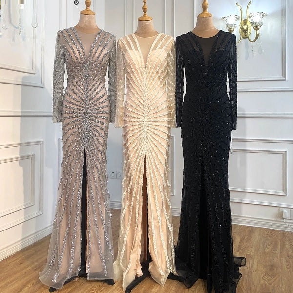 Luxury Beading V-Neck Split Evening Party Dresses