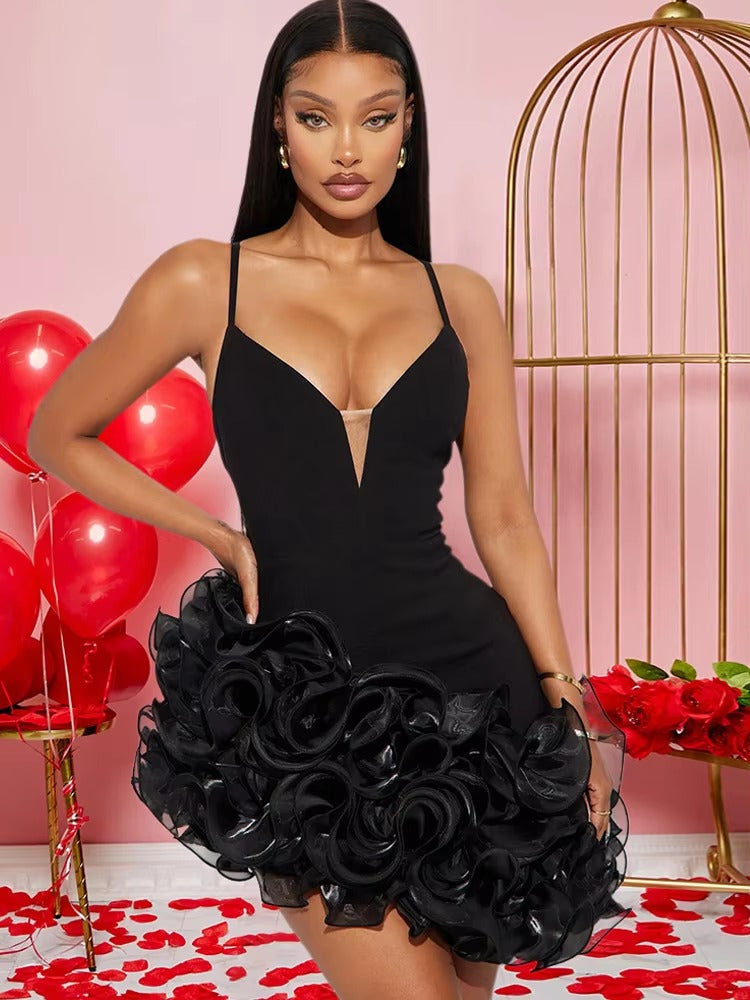 Luxury Beautiful Glam Straps Fitted Ruffle Mini Dress