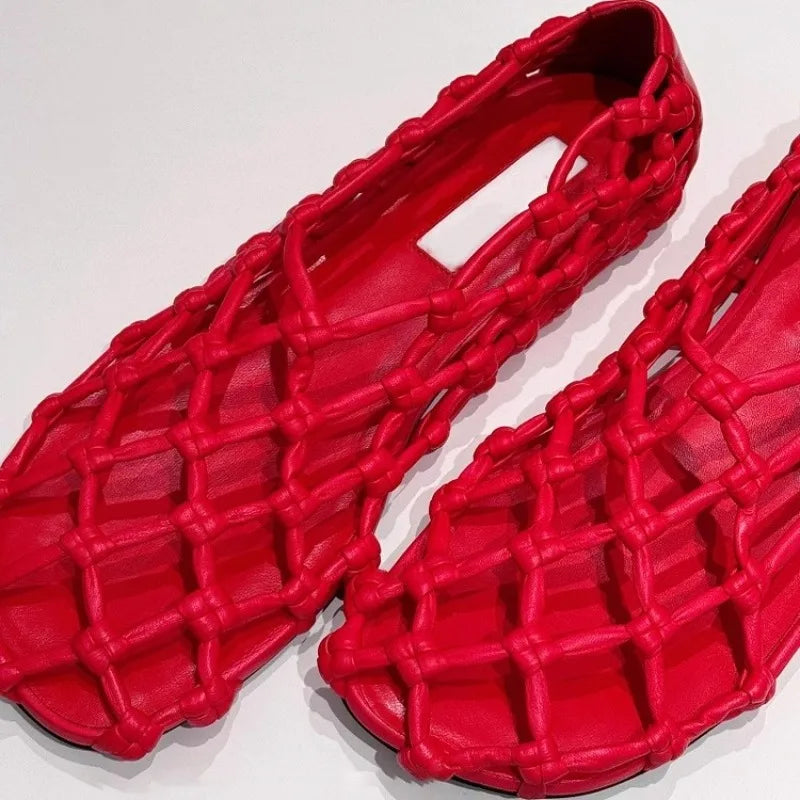 Luxury Brand Designer Flat Sandals for Woven Hollow Loafers Comfort Beach Casual Shoe Zapatos De Mujer