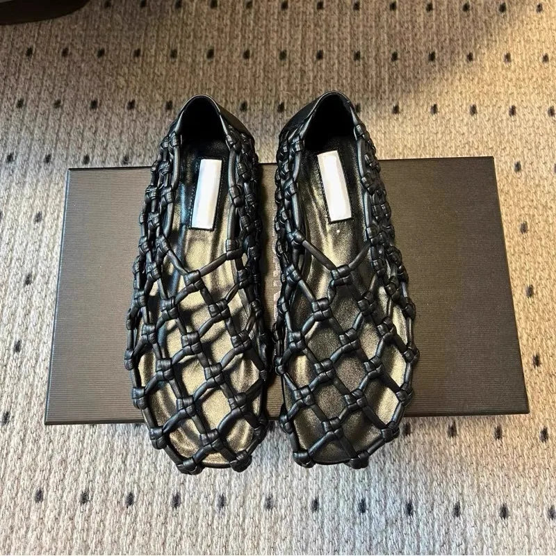 Luxury Brand Designer Flat Sandals for Woven Hollow Loafers Comfort Beach Casual Shoe Zapatos De Mujer