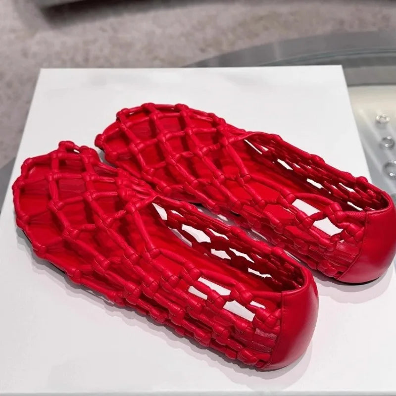 Luxury Brand Designer Flat Sandals for Woven Hollow Loafers Comfort Beach Casual Shoe Zapatos De Mujer
