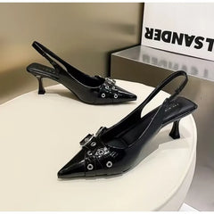 Luxury Brand Designer Sandals Pointed Toe Buckle Strap Metal High Heel