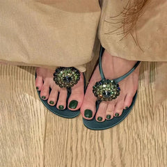 Luxury CRYSTAL Flower Decoration Clip Toe Slippers Slide Sandals Elegant Banquet Thin High Heel