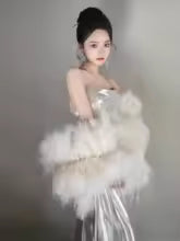 Luxury Chic Satin Spaghetti Strap Square Collar Faux Fur Cape Dresses