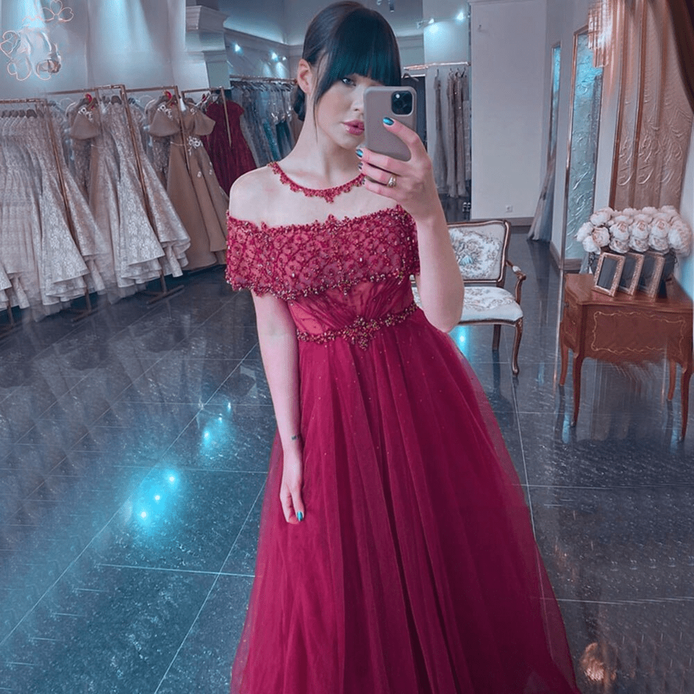 O-Neck Crystal Handmade Aline Sequin Long Formal Wedding Prom Party Gowns