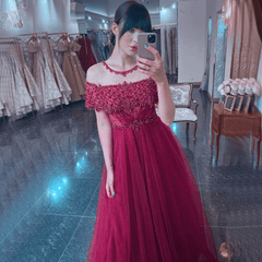 O-Neck Crystal Handmade Aline Sequin Long Formal Wedding Prom Party Gowns