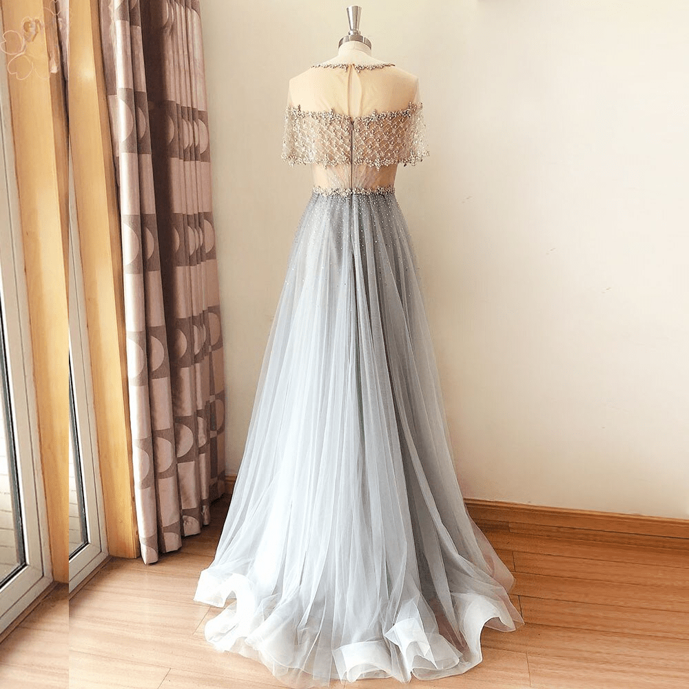 O-Neck Crystal Handmade Aline Sequin Long Formal Wedding Prom Party Gowns