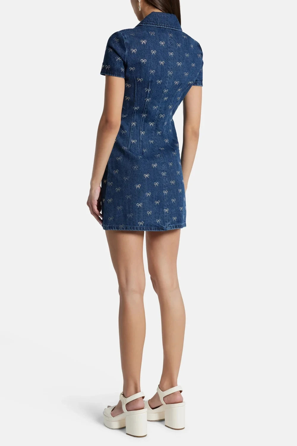 Luxury Denim Short Sleeved Turn-down Collar Mini diamond Dress