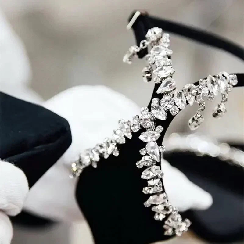 Luxury Design Sandals Crystal Chains Decor High Heel