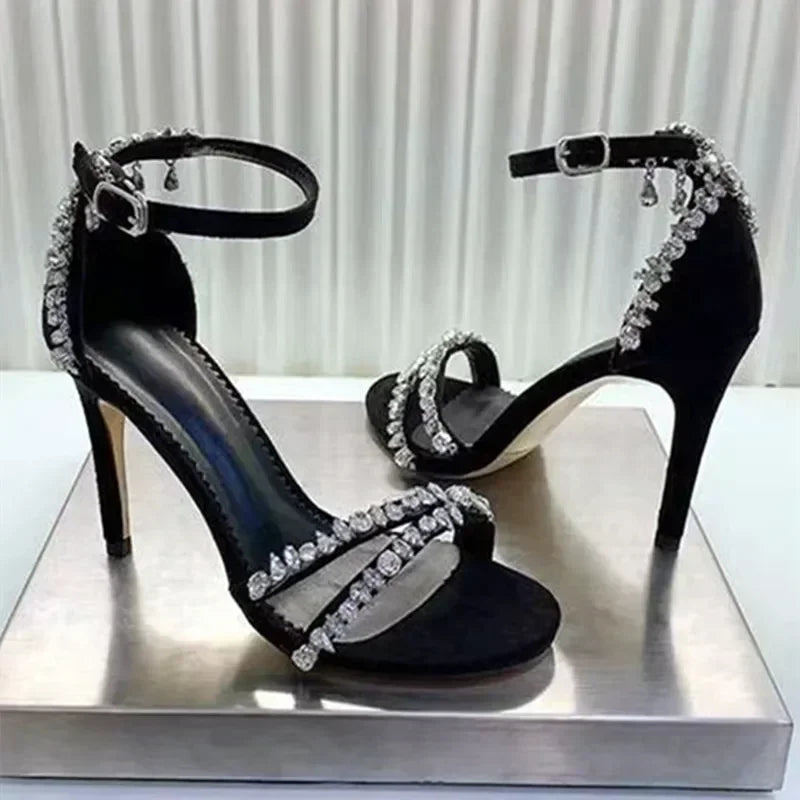 Luxury Design Sandals Crystal Chains Decor High Heel