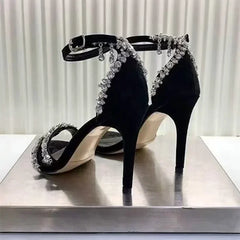 Luxury Design Sandals Crystal Chains Decor High Heel